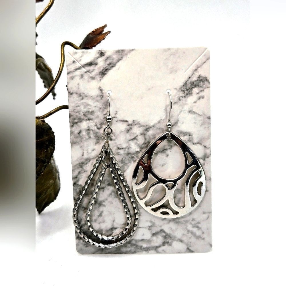"5/$40" Mismatched Silvertone Teardrop Dangle Earrings